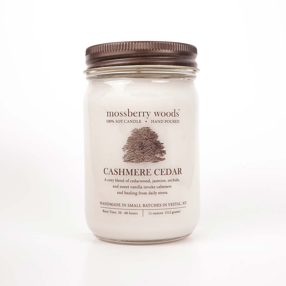 Cashmere Cedar Country Cottage candle with a brown rustic metal lid