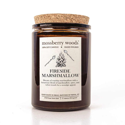 Fireside marshmallow soy candle in rustic amber jar