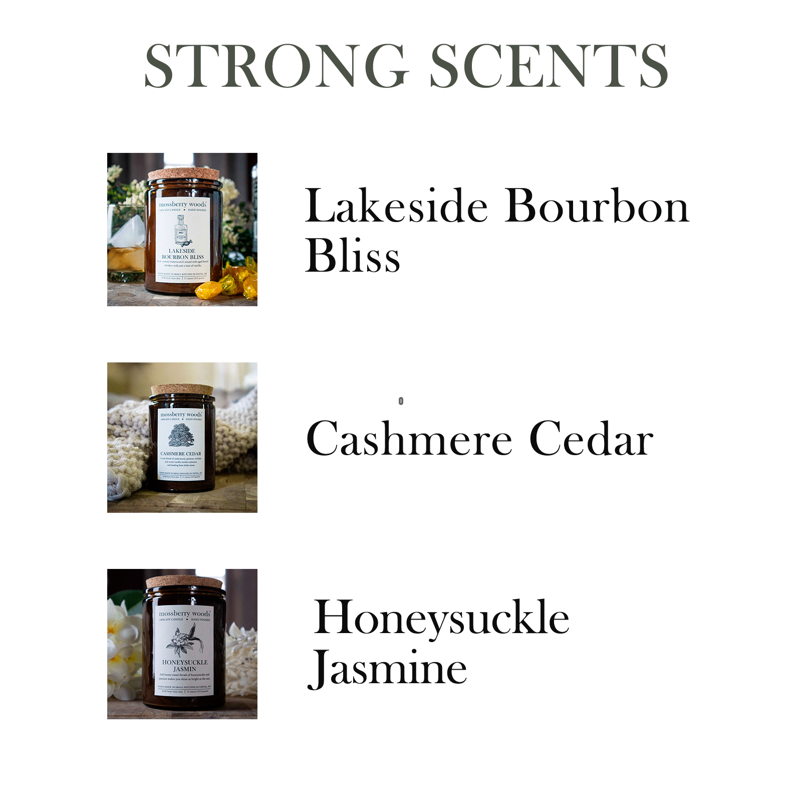 Strong smelling scents for rustic candle collection