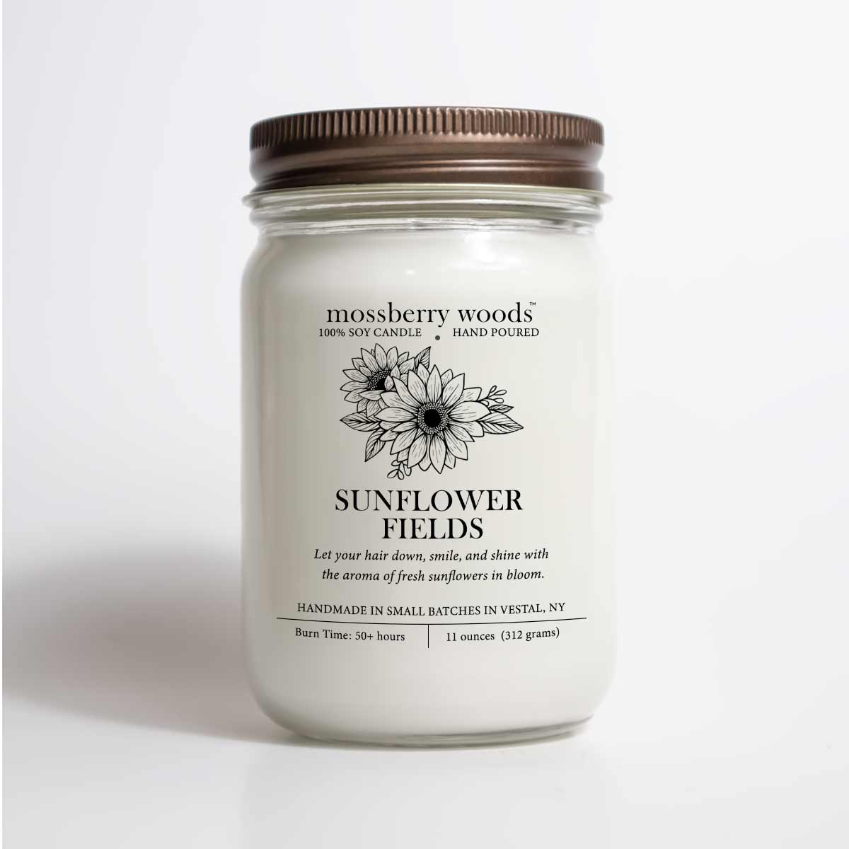 Sunflower Fields soy candle in a mason jar