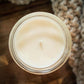Photo of the top view Autumn Birch candle showing smooth wax top and cotton wick
