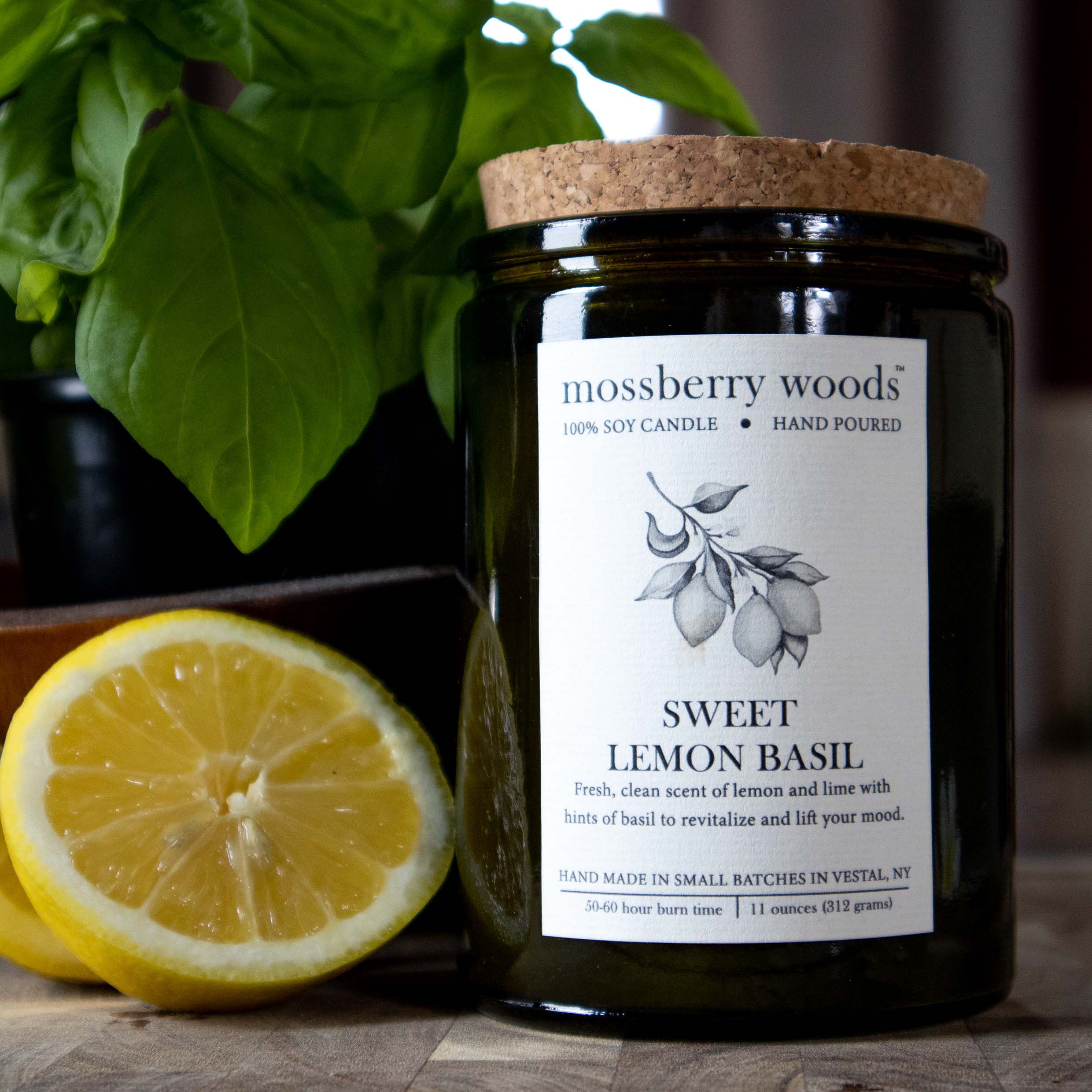 Sweet Lemon Basil Rustic Candle Mossberry Woods